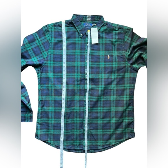 Polo Ralph Lauren Plaid Flannel Button Shirt Mens Slim Fit Navy Green Size XXL - Picture 5 of 11